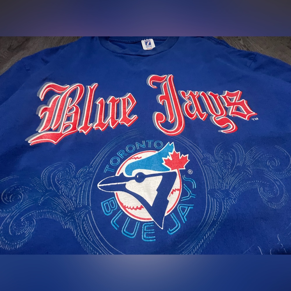 1993 Logo7 vintage 90s Toronto Blue Jays MLB baseball graphic big logo T-shirt - Picture 4 of 12